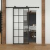 Renin Queen's Clear Glass Metal Barn Door with Installation Hardware Kit 37 in. KMCTQNC-37BL-E